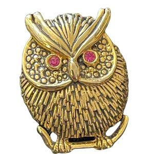 Antiqued gold finish pink crystal eye  brooch